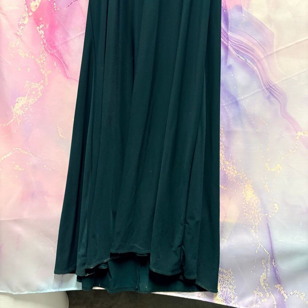 Morgan & Co 9 Forest Green Flowy Formal Gown Long Dress Lace Up Back Lace Sequin - Picture 6 of 13